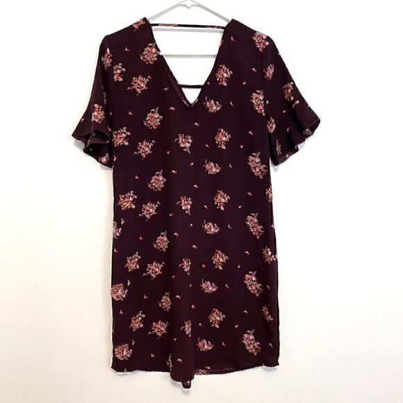 MAURICES Floral Bar Back Shift Dress Plum Purple Multi Short Sleeve Mini Fall S - Picture 11 of 13